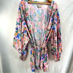 Kenny Flowers Limited Edition Pink Floral Tropical Robe Kimono Women Sz Large